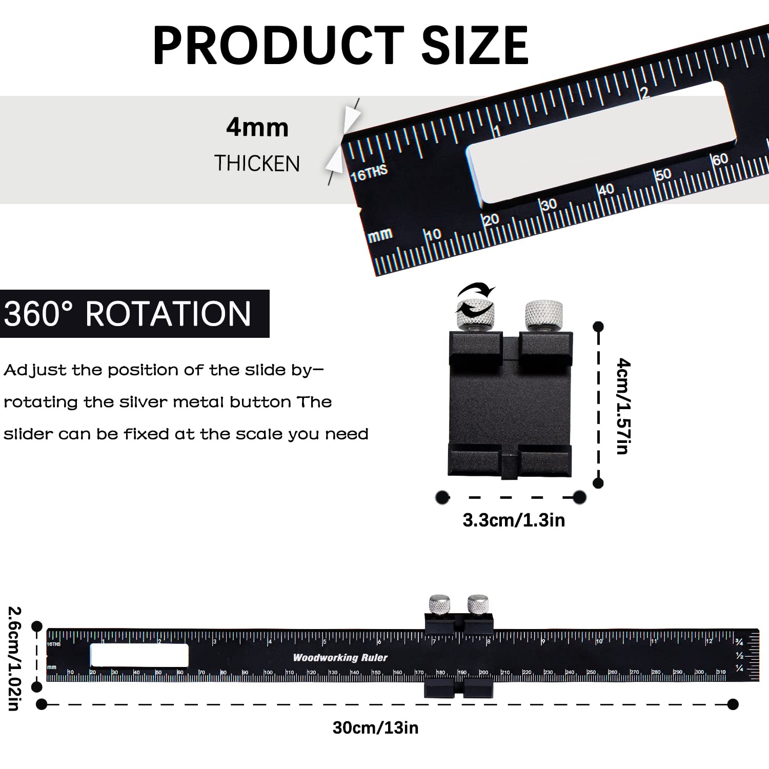 Precision Pocket Ruler 12 Inches Woodworking Scribing Ruler Professional T Track Ruler Marking Measuring Ruler Inch/Metric Ruler Metal Ruler Kit