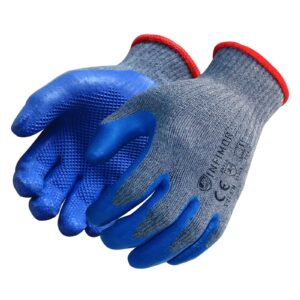 infimor work gloves for men 6 pairs large, rubber latex texture coated safety gloves, heavy duty mechanic gloves with grip