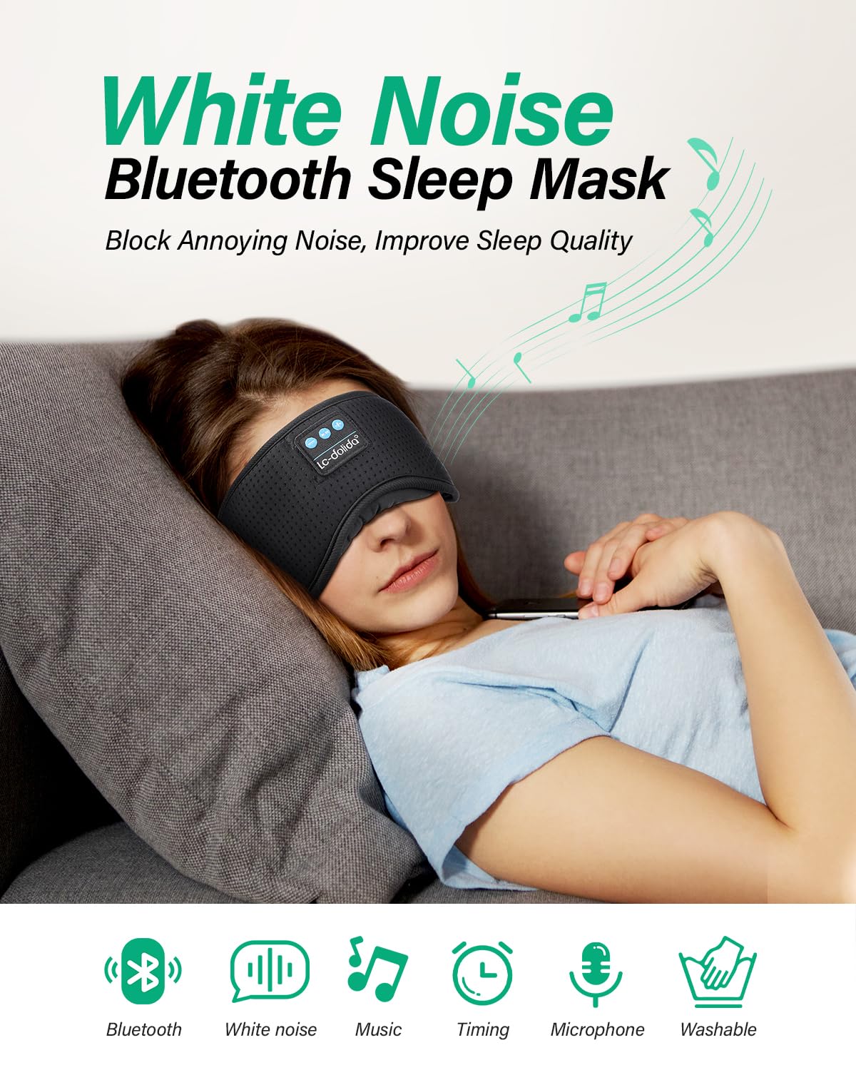 LC-dolida Sleep Headphones, White Noise Bluetooth Sleep Mask 3D Wireless Eye Mask Sleeping with Timing, Sleep Mask with Bluetooth Headphones for Side Sleepers Travel Yoga, Cool Gifts Men Women