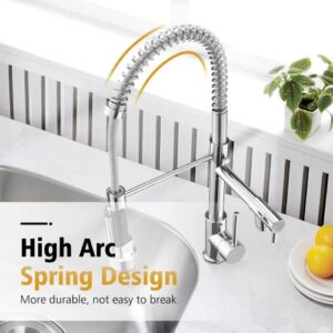 Totopia Pull Down Kitchen Faucet, Stainless Steel Kitchen Sink Faucet with Sprayer, 2-spout, Single-Handle Control, High Arc Spring Design, Easy Installation,Brushed Nickel