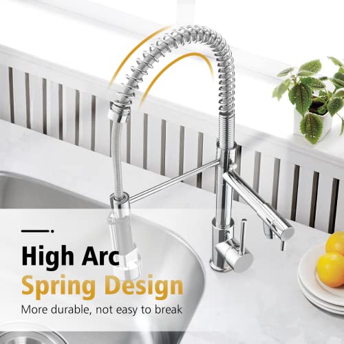 Totopia Pull Down Kitchen Faucet, Stainless Steel Kitchen Sink Faucet with Sprayer, 2-spout, Single-Handle Control, High Arc Spring Design, Easy Installation,Brushed Nickel