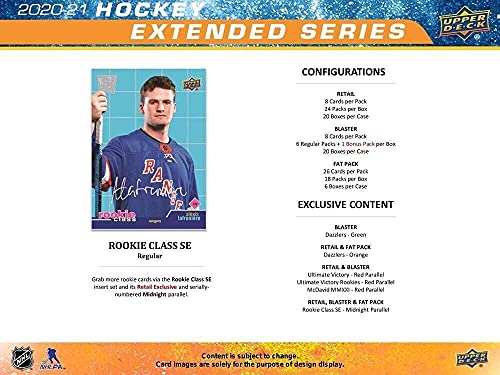 2020-21 NHL Upper Deck Hockey Extended Series Factory Sealed Retail Box 6 Young Guns 24 Packs of 8 Cards per Pack, MASSIVE 192 Cards in All Look for Young Guns and Canvas cards. Look at photos for great possible hits