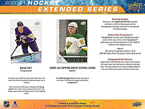 2020-21 NHL Upper Deck Hockey Extended Series Factory Sealed Retail Box 6 Young Guns 24 Packs of 8 Cards per Pack, MASSIVE 192 Cards in All Look for Young Guns and Canvas cards. Look at photos for great possible hits