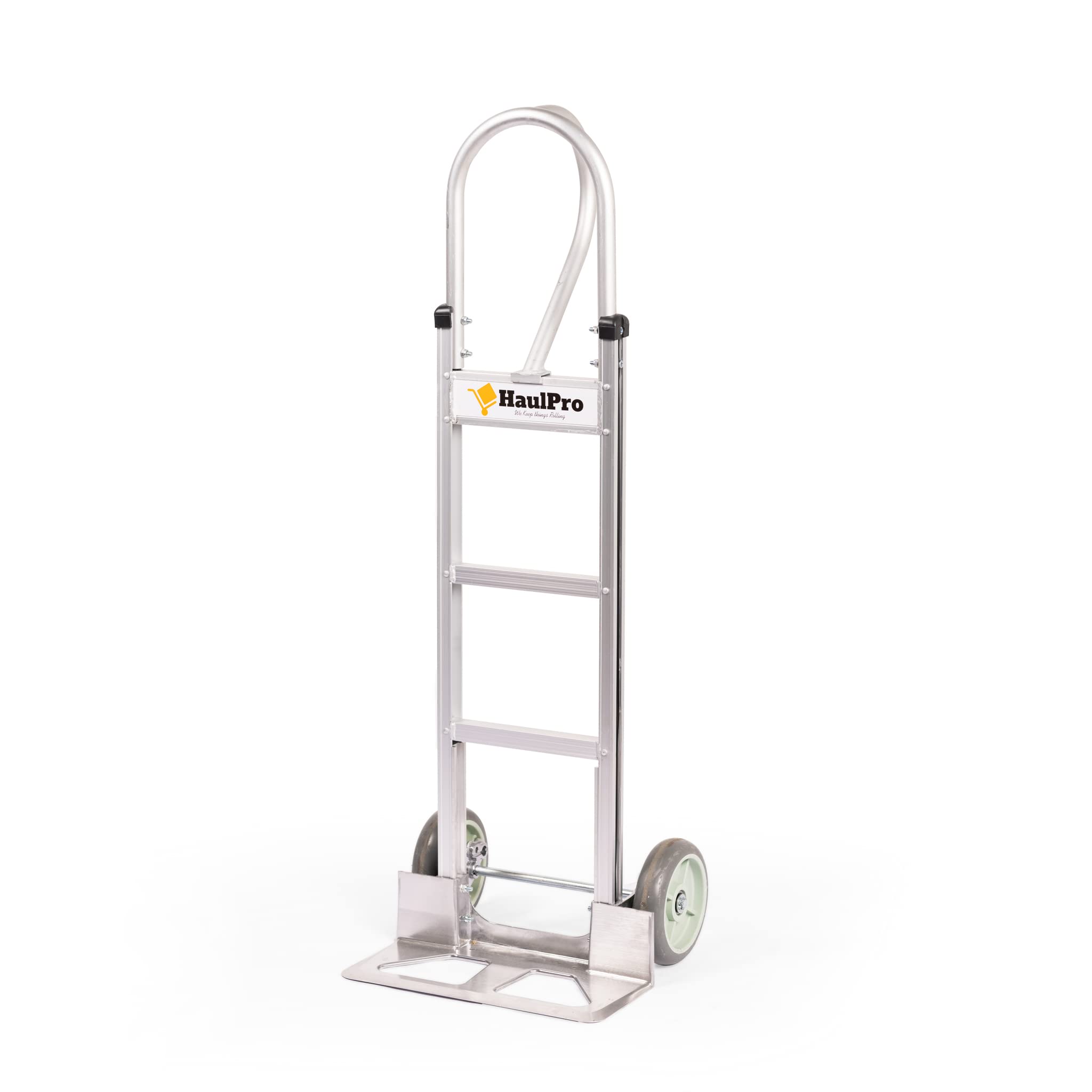 HaulPro Heavy Duty Hand Truck with Vertical Loop Handle - Aluminum Carts with Wheels - 500 Pound Capacity - 8" Wheels 52.25" H x 17.5" W with 17.75" x 9.5" Diecast Nose Plate