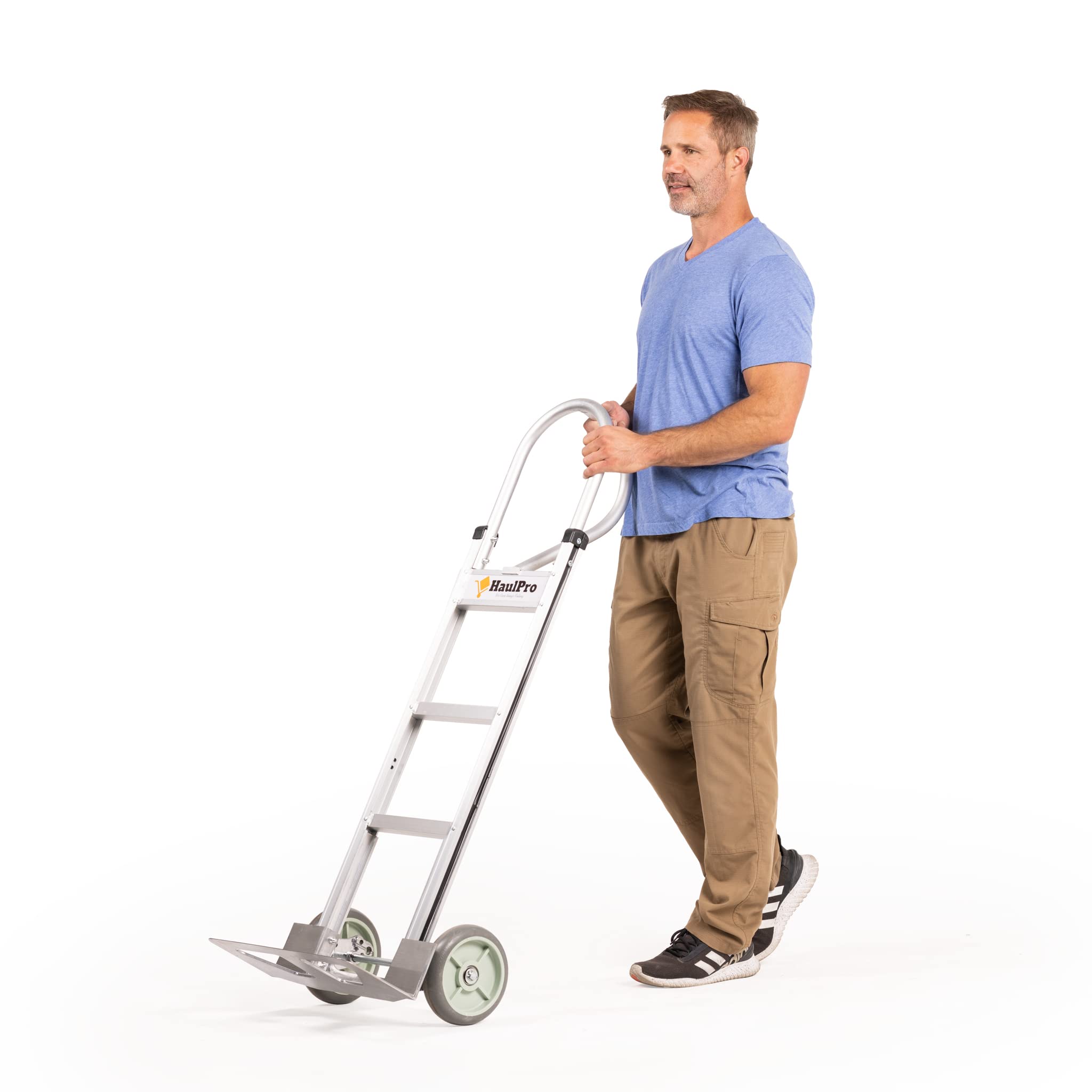 HaulPro Heavy Duty Hand Truck with Vertical Loop Handle - Aluminum Carts with Wheels - 500 Pound Capacity - 8" Wheels 52.25" H x 17.5" W with 17.75" x 9.5" Diecast Nose Plate