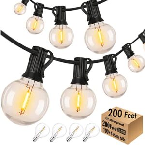 skeerei outdoor string lights waterproof patio lights 200ft with 100+4 shatterproof g40 led edison lights,outdoor hanging lights for party backyard gazebo pegola cafe, 2pack x 100ft