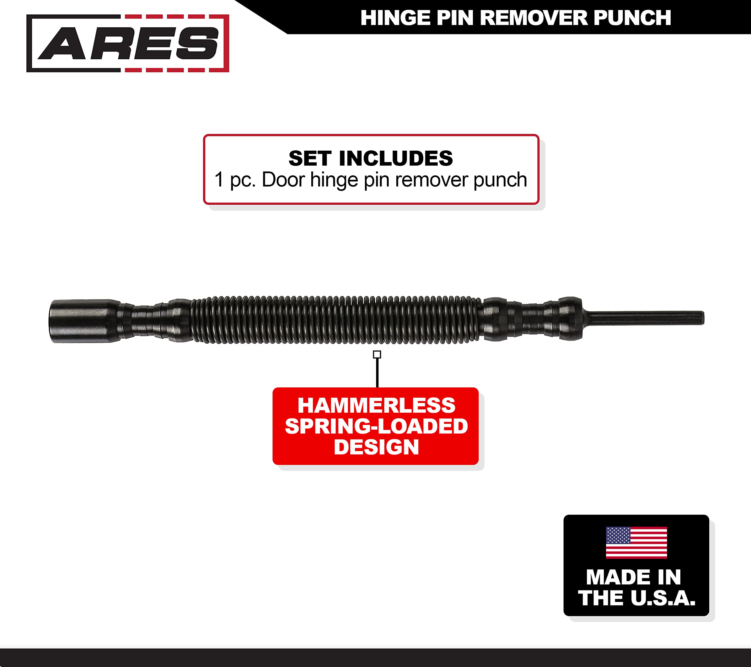 ARES 10062 - Hinge Pin Remover Punch - CNC-Precision Machined - Anti-Corrosion Black Phosphate Finish - 5000 PSI Striking Force