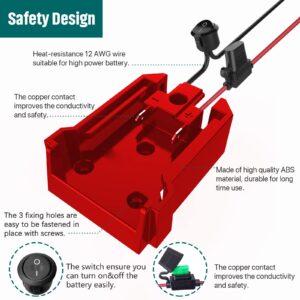 Power Wheel Adapter with Fuse & Switch, Secure Battery Adapter for Milwaukee 18V Lithium Battery with 12 Gauge Wire, Good Power Convertor for DIY Ride On Truck, Robotics, RC Toys and Work Lights