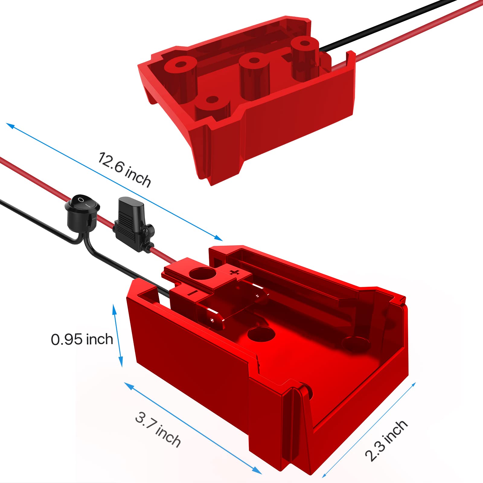 Power Wheel Adapter with Fuse & Switch, Secure Battery Adapter for Milwaukee 18V Lithium Battery with 12 Gauge Wire, Good Power Convertor for DIY Ride On Truck, Robotics, RC Toys and Work Lights