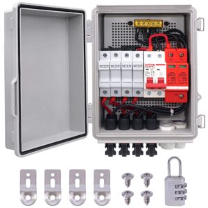mankk 4 string pv combiner box ip65 waterproof solar combiner box with 63a circuit breaker lightning arreste solar connector and 15a rated current fuse for on/off grid solar panel system pv-box-4x