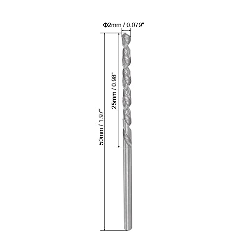 uxcell Solid Carbide Twist Drill Bits 2mm, Metric Left Hand Spiral Flutes Straight Shank Tungsten Steel Drilling Tool for Stainless Steel Alloy Metal, 2pcs