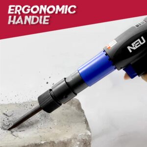 Air hammer, NEU PNEUPACTURE 250mm long barrel air chisel kit, with 4pcs chisels, with quick change retainer, 2200bpm, front exhuast, air chisel for shoveling and cutting