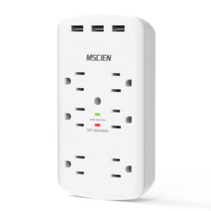 wall outlet extender surge protector, mscien 6 ac multi plug outlet wall adapter with 3 usb(3.4a total), wall mount power strip outlet splitter for home dorm office travel, 1800 joules, etl listed