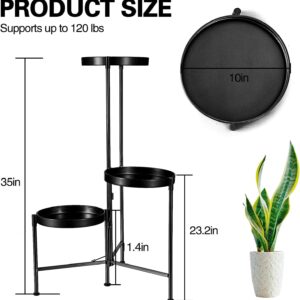 Plant Stand Indoor Outdoor 3 Tier Tall Metal Plant Rack Organizer 3 Flower Pot Holder Shelves Planter Display Storage Shelf for Home Garden Patio Bathroom Office Living Room Balcony Corner(Black)