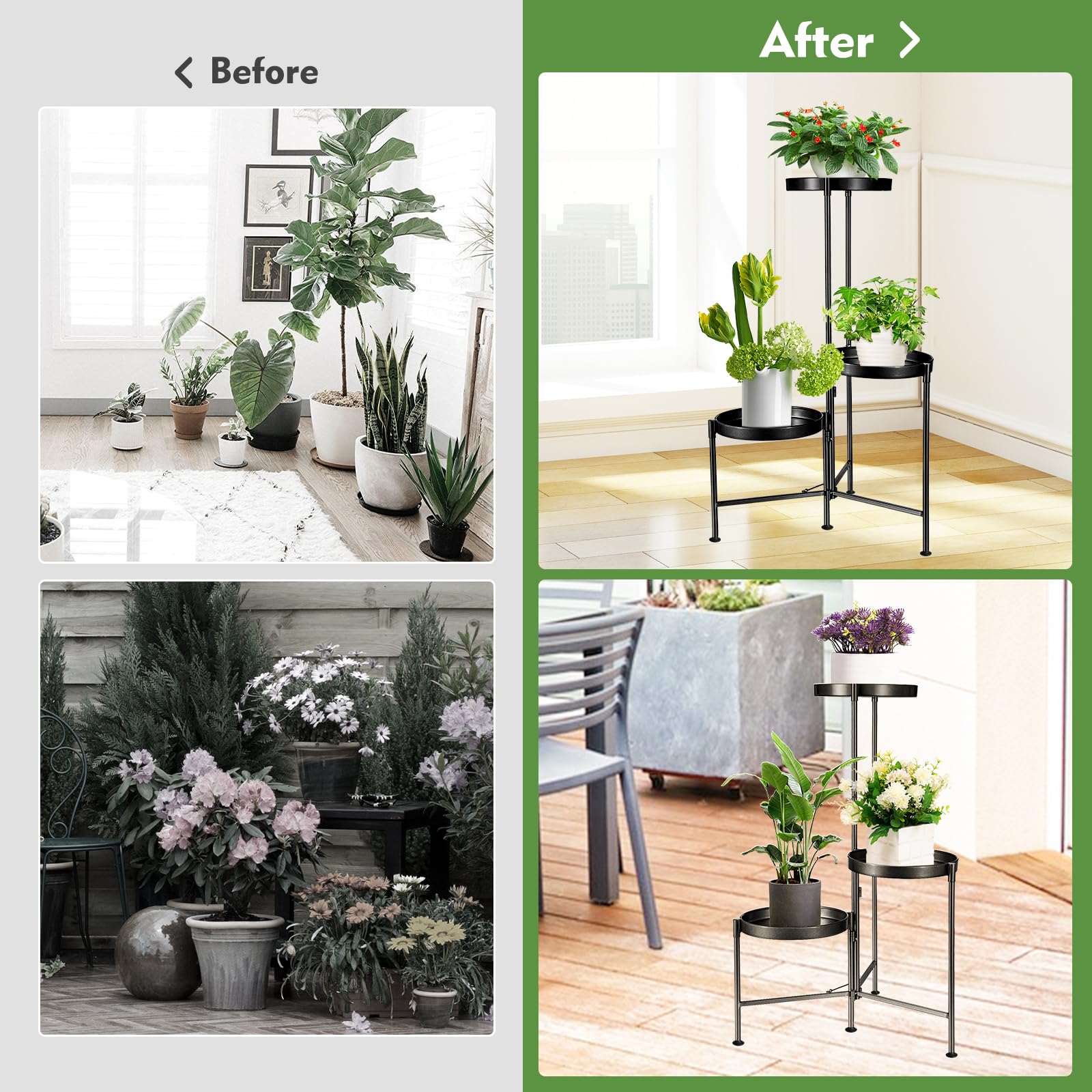 Plant Stand Indoor Outdoor 3 Tier Tall Metal Plant Rack Organizer 3 Flower Pot Holder Shelves Planter Display Storage Shelf for Home Garden Patio Bathroom Office Living Room Balcony Corner(Black)