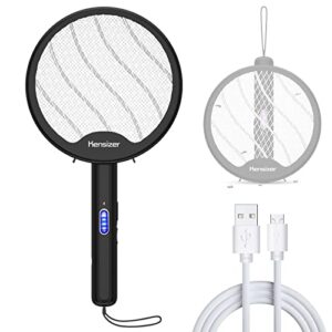 kensizer bug zapper electric fly swatter, foldable rechargeable mosquito zapper racket with usb charging cable (black)