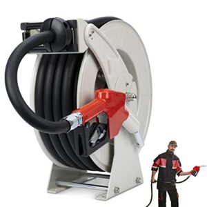 fuel hose reel retractable with fueling nozzle 3/4" x 50' spring driven diesel hose reel 300 psi industrial auto swivel heavy duty steel construction reel for aircraft ship vehicle tank