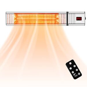 patio heater-air choice electric infrared heater 1500w wall mounted indoor outdoor, quiet instant heating with lcd display remote control full protection, space heater for large room garage backyard