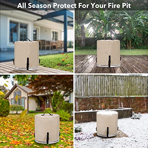 Stanbroil Fire Pit Cover Round - Outdoor Protective Shelter for Solo Stove Ranger, Round Patio Fireplace Waterproof Covers with Straps and Handle, Beige