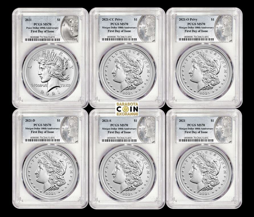 2021 Various Mint Marks 2021 Silver Morgan Dollars and Peace Dollar 100th Anniversary Various Mint Marks $1 $1 PCGS MS70