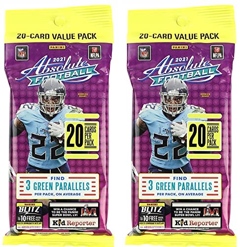 Pair 2021 Panini Absolute NFL Football Value Fat Cello Packs (40 Cards Total) Exclusive Green Parallels