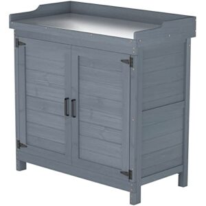 good life usa outdoor garden patio wooden storage cabinet furniture waterproof tool shed with potting benches outdoor work station table (gray)
