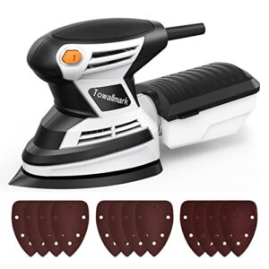 towallmark detail sander 15,000 opm compact electric sander with 12 pcs sandpapers, efficient dust collection system, multi-function hand sander for woodworking