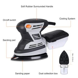 Towallmark Detail Sander 15,000 OPM Compact Electric Sander with 12 Pcs Sandpapers, Efficient Dust Collection System, Multi-Function Hand Sander for Woodworking