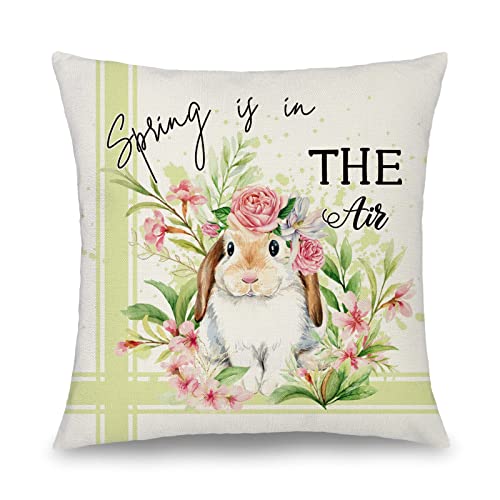 Binfemcy Spring Green Decorative Pillow Covers Waterproof Outdoor Cute Bunny Deer Cushion Cover Farmhouse Easter Pillowcases Fresh Flower for Living Room Couch Patio Garden Sunbrella 18x18 Set of 4