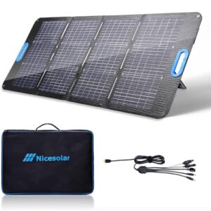 nicesolar 100w bifacial portable solar panel 100 watt foldable solar charger for power station solar generator, with usb a&c pd 65w for laptop smartphone tablet power bank camping rv outdoor