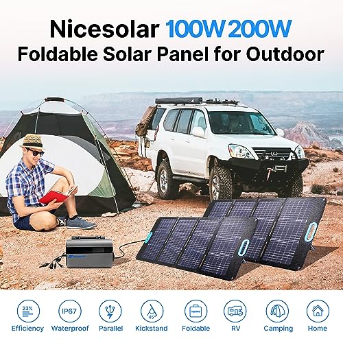 Nicesolar 100W Bifacial Portable Solar Panel 100 Watt Foldable Solar Charger for Power Station Solar Generator, with USB A&C PD 65W for Laptop Smartphone Tablet Power Bank Camping RV Outdoor