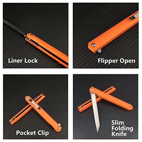 HUAAO 7.95’’ Slim Pocket Knife, CEO Knife Gentleman Knife with Clip, Liner Lock, Flipper Knife Slim Folding Knife for EDC Camping Fishing Hiking