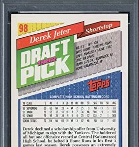 Derek Jeter 1993 Topps Baseball Rookie Card RC #98 Graded PSA 9