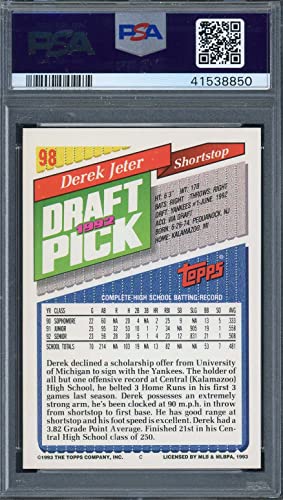 Derek Jeter 1993 Topps Baseball Rookie Card RC #98 Graded PSA 9