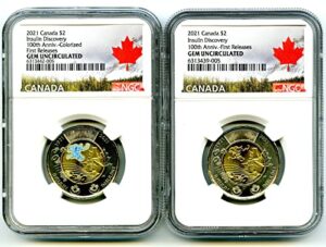 ca 2021 canada $2 discovery of insulin toonie first releases two coin set matched cert # ngc gem unc