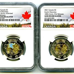 CA 2021 CANADA $2 DISCOVERY OF INSULIN TOONIE FIRST RELEASES TWO COIN SET MATCHED CERT # NGC GEM UNC