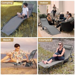 KingCamp Chaise Lounge Outdoor 5-Position Adjustable Patio Lounge Chair,Folding Tanning Chair for Lawn,Beach,Pool and Sunbathing,Portable Heavy-Duty Camping Reclining Chair with Pillow (1, Grey)