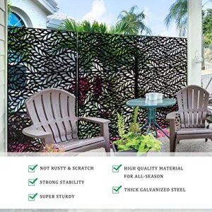 Outdoor Privacy Screen, Decorative Privacy Screen with Stand 6FT Metal Divider for Outdoor Garden Backyard Patio Free Standing, Black (Leaf)