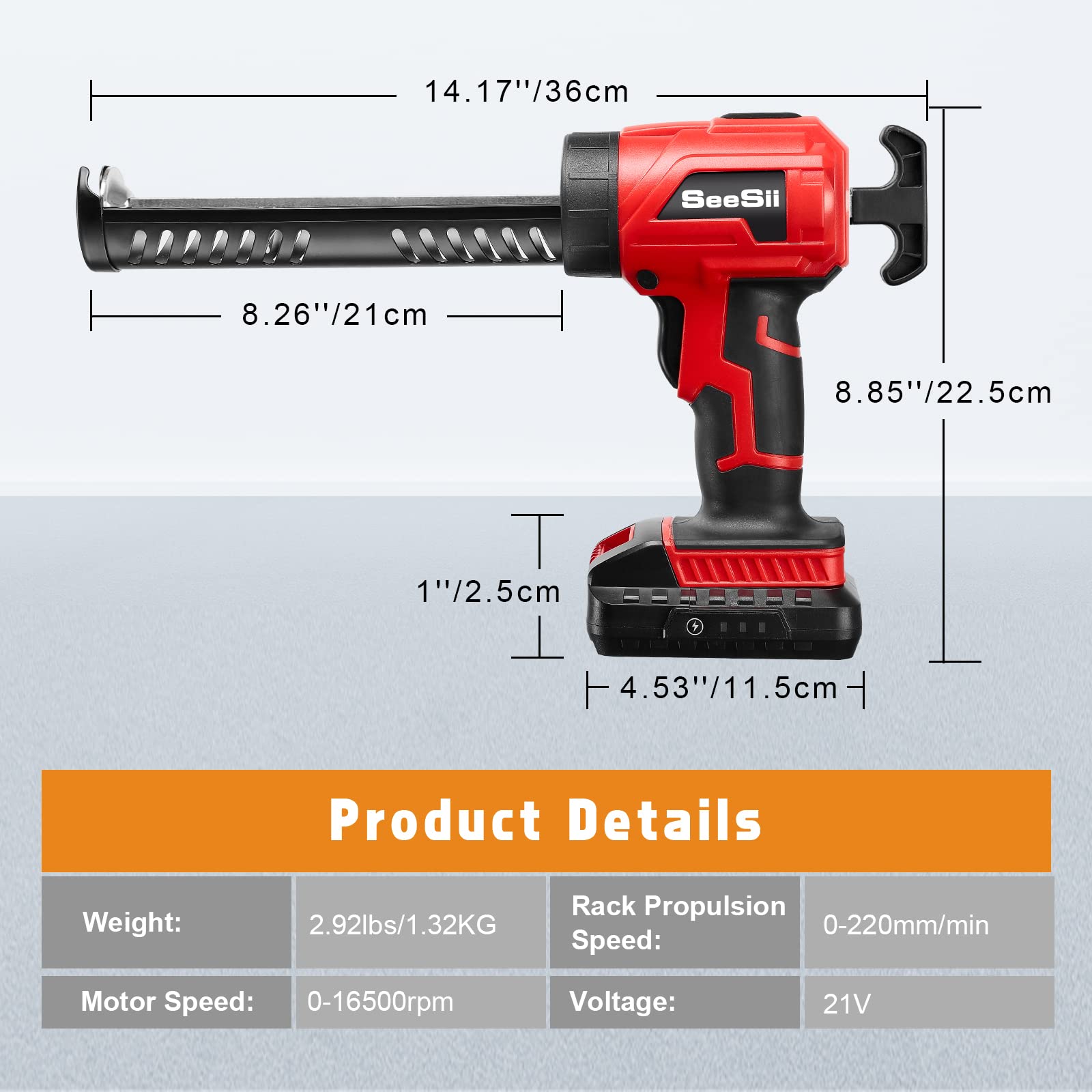 Seesii Cordless Caulking Gun Upgraded, 20V 4 Adjustable Speed Electric Caulk Gun & Adhesive Gun Kit w/ 2000mAh Rechargeable Battery & Charger, 10oz/300ml Silicone Gun for Filling, Sealing,Labor Saving