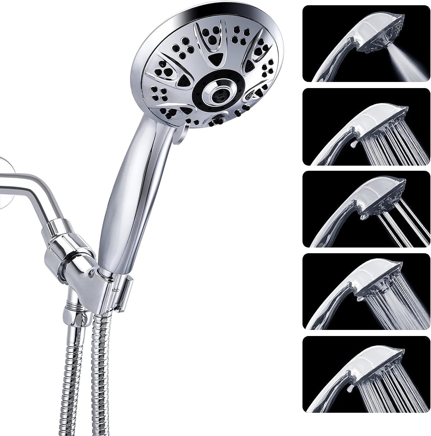 Klabb shower set K-9 High Pressure 4.3 inches Chrome Face Handheld Shower with Hose with 5 function.impluse+trickle+massage+spray+rainfall