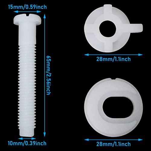 JianLing 2Sets Toilet Seat Screws, Toilet Seat Replacement, Plastic Toilet Seat Hinge Bolt Screws with 28mm Gasket Bolts for Fixing the Top Toilet Seat Hinges