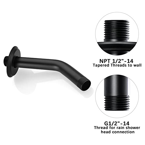 Anpean 6 Inch Shower Arm with Flange, Wall Mounted Rain Shower Head Extension Arm, Matte Black