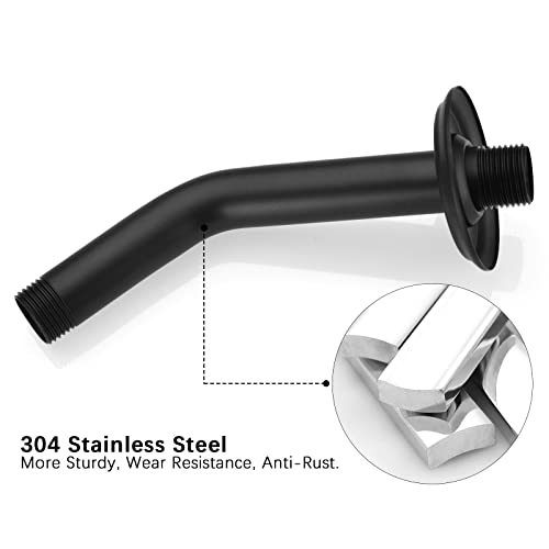 Anpean 6 Inch Shower Arm with Flange, Wall Mounted Rain Shower Head Extension Arm, Matte Black