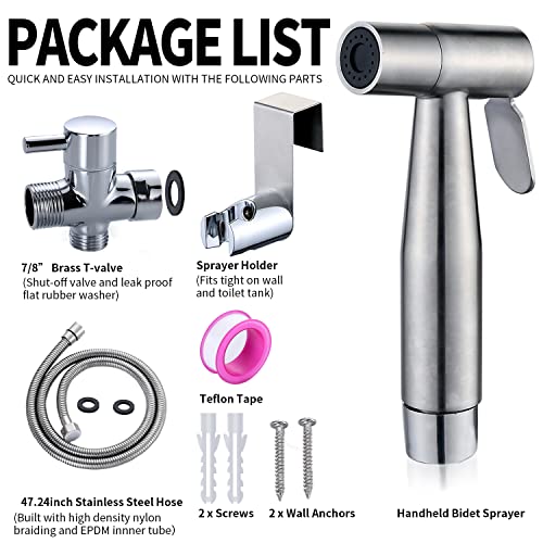 Handheld Bidet Toilet Sprayer, PHflo Stainless Steel Bathroom Bidet Sprayer Set,Baby Cloth Diaper Sprayer Kit, Bathroom Toilet Bidet Attachment,Pets Shower