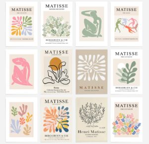 12pcs matisse poster, danish pastel room decor, minimalist wall art, matisse wall art, wall art for living room and bedroom, office decor, pastel room decor (8x10 in, unframed)