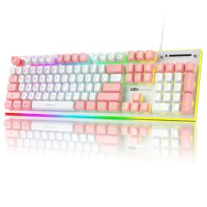 camiysn gaming keyboard, wired keyboard with rgb backlit, full size keyboard with white&gray mixed color keycaps, keyboard with 26 keys anti-ghosting for computer/pc/laptop/mac/windows/office