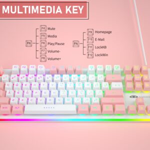 Camiysn Gaming Keyboard, Wired Keyboard with RGB Backlit, Full Size Keyboard with White&Gray Mixed Color Keycaps, Keyboard with 26 Keys Anti-ghosting for Computer/PC/Laptop/Mac/Windows/Office