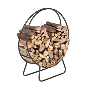 hermosapoty 20" firewood rack outdoor, u-shaped firewood log holder with heavy duty metal and powder-coated, tubular steel log hoop wood storage rack holder for indoor & outdoor (round)