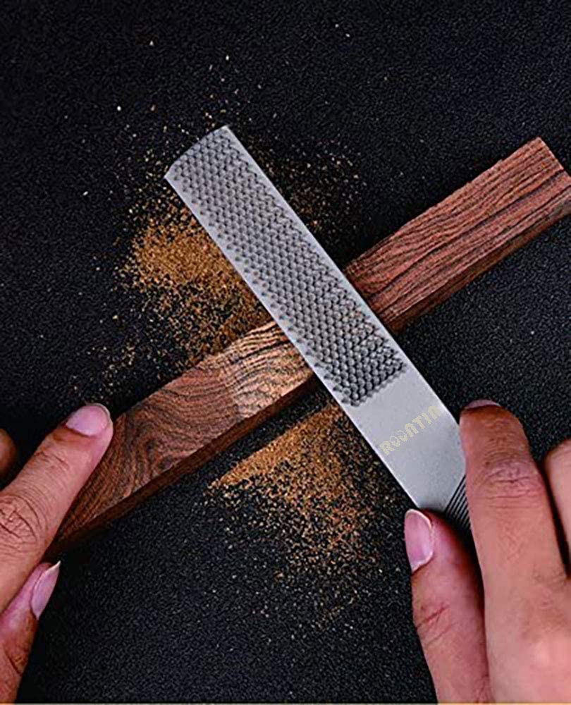DONSTRAW Wood Rasp File 4 Way Premium Grade High Carbon Hand File and Round Rasp, Half Round Flat & Needle Files Wood Rasp Set for Sharping Wood and Metal Tools
