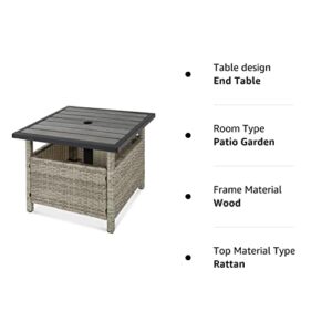 Best Choice Products Wicker Side Table with Umbrella Hole, Square PE Rattan Outdoor End Table for Patio, Garden, Poolside, Deck w/UV-Resistant Frame, Storage Space - Gray